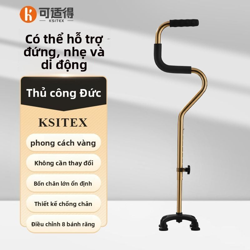 Gậy chống người già bốn chân gậy chống rơi người già hợp kim nhôm nhẹ và đa chức năng chống trượt gậ