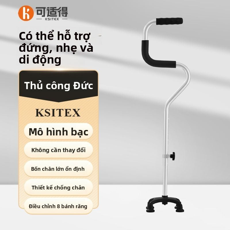 Gậy chống người già bốn chân gậy chống rơi người già hợp kim nhôm nhẹ và đa chức năng chống trượt gậ