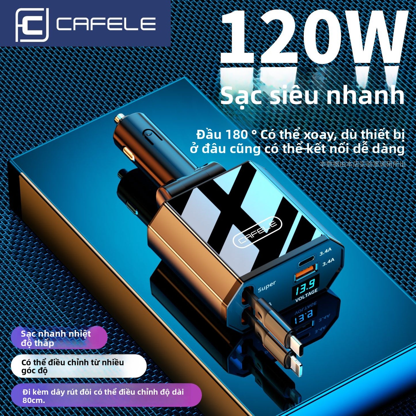 sạc xe tẩu ô tô Carfera 240W siêu nhanh sạc xe cổng tẩu một kéo bốn áp dụng cho Apple Huawei Xiaom