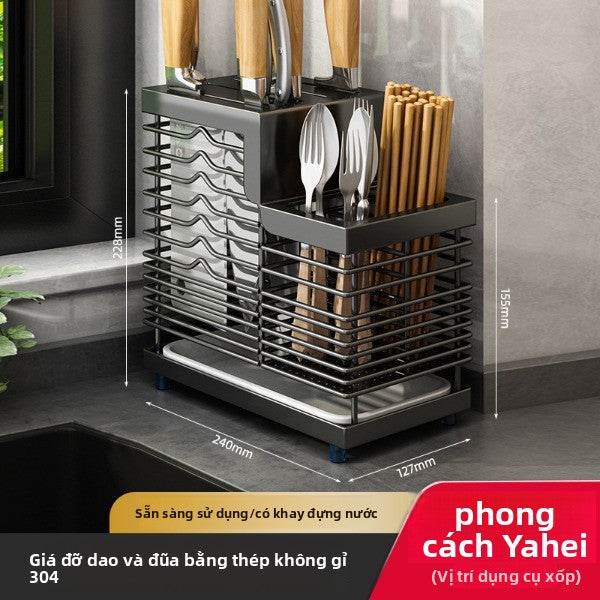 giá đỡ dao 304 thép không gỉ  giá đỡ nhà bếp kệ gia đình mặt bàn đặt đũa dao một mảnh giá lưu trữ tre