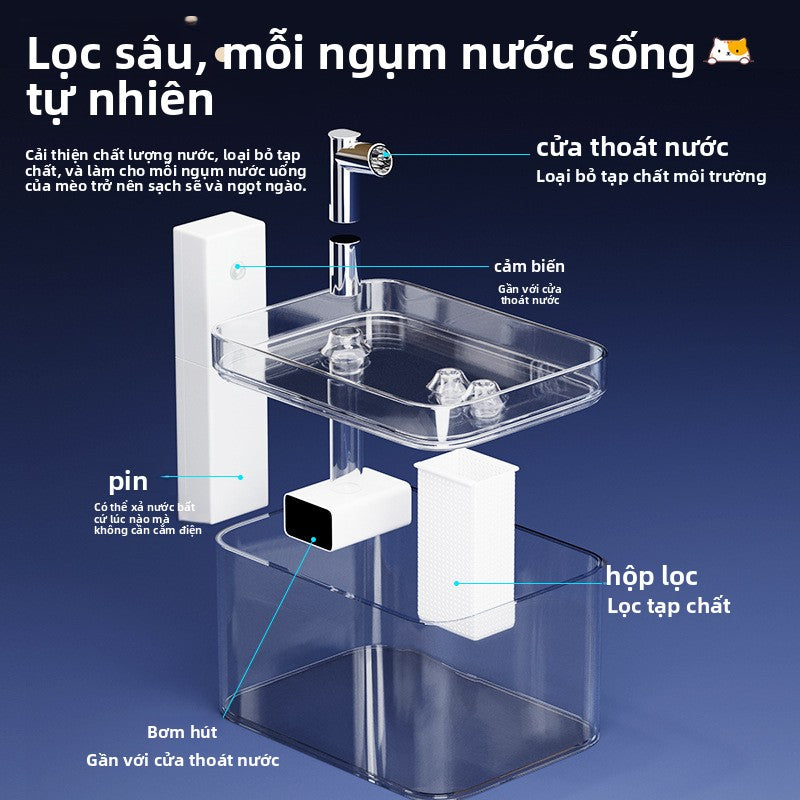 Máy uống nước mèo không cắm điện không dây cảm ứng vật nuôi uống nước thông minh máy uống nước tự độ