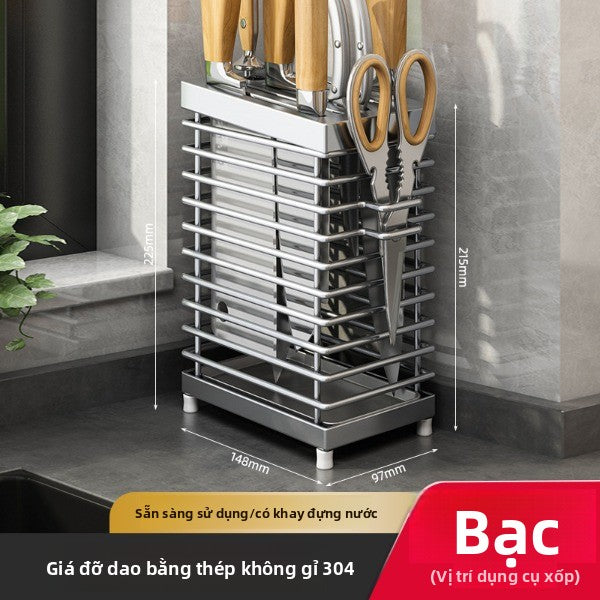 giá đỡ dao 304 thép không gỉ  giá đỡ nhà bếp kệ gia đình mặt bàn đặt đũa dao một mảnh giá lưu trữ tre
