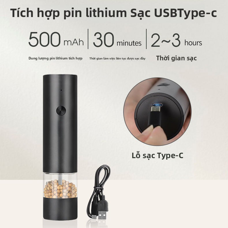 Máy xay hạt tiêu điện sạc bột tiêu mới xay gia vị hạt tiêu đen muối biển n