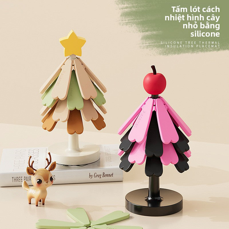 Miếng lót bàn Giáng sinh cây nhỏ cách nhiệt thảm sáng tạo chống nóng silicone bàn thảm một cây cố