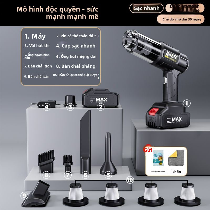 Xe máy hút bụi xe sạc không dây cho xe gia đình công suất hút lớn mạnh nhỏ cầm tay mini xe