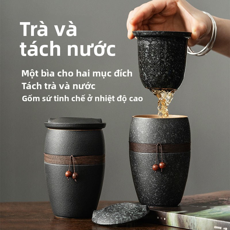 Cốc gốm pha trà cốc gốm có nắp cốc trà sáng tạo lọc cá nhân văn phòng di động gia đì