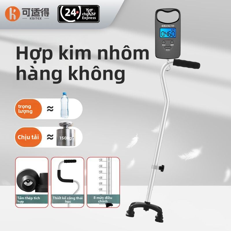 Gậy chống người già bốn chân gậy chống rơi người già hợp kim nhôm nhẹ và đa chức năng chống trượt gậ