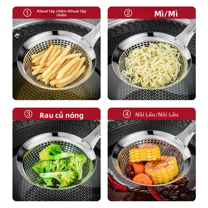 muỗng 304 thép không gỉ gia đình nhà bếp lọc lưới lớn hàng rào làm bánh bao chiên lẩu làm