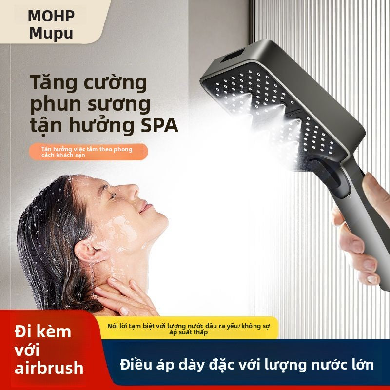 Đầu phun hoa tăng áp Mupu bảng điều khiển lớn vuông với súng phun đầu vòi hoa sen gia đình ký túc xá