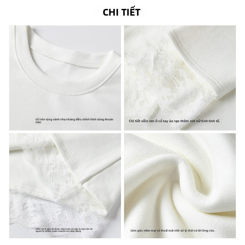 Áo ren ren dài tay áo thun nữ phiên bản Hàn Quốc ren nối tinh khiết mong muốn