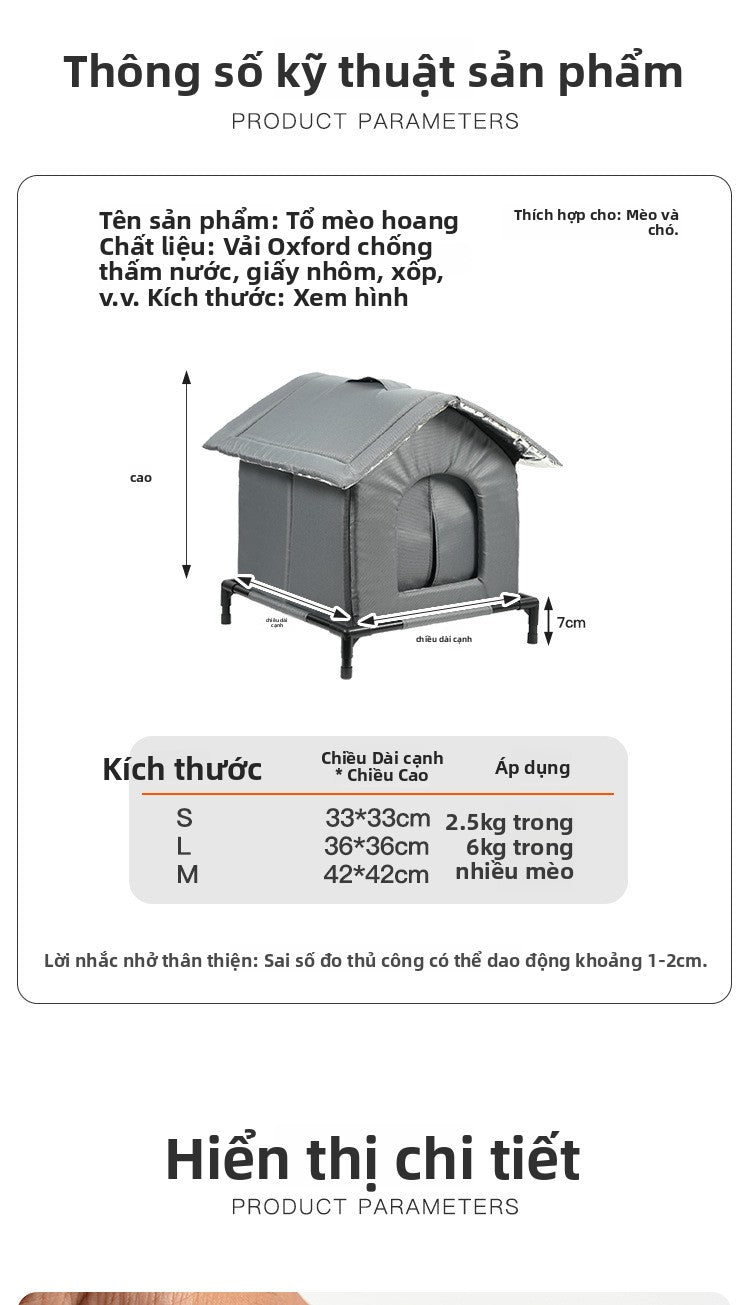 Tổ mèo giữ nhiệt  ngoài trời mùa đông giữ ấm không thấm nước chống mưa chống lạnh không gian lớn