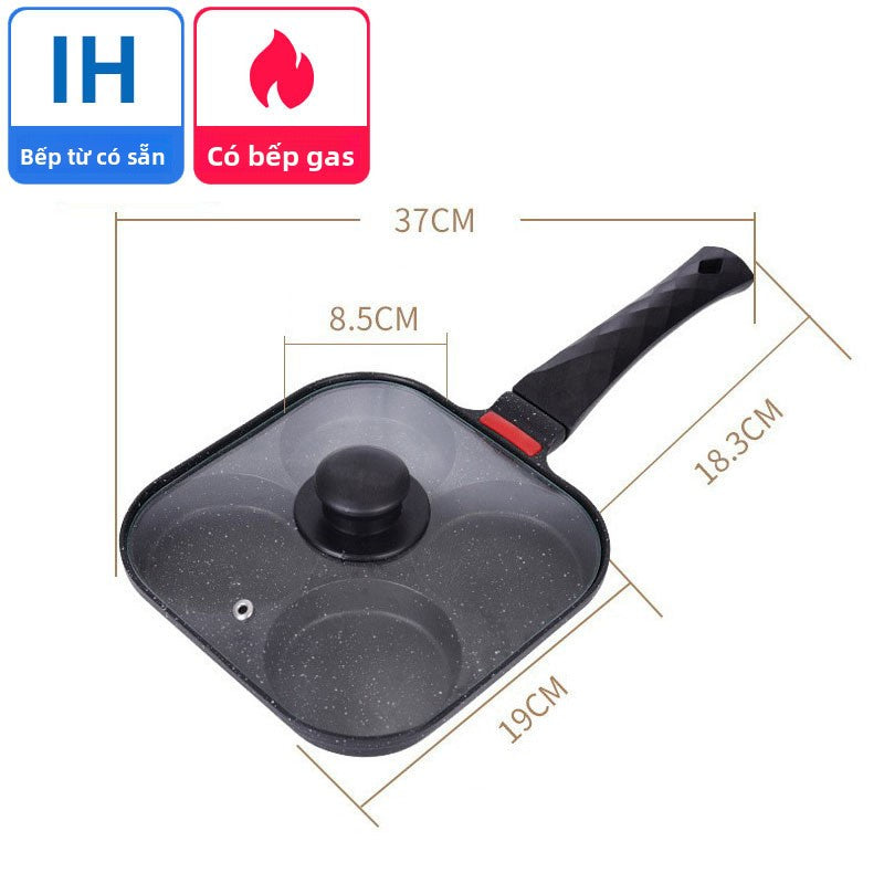 Chảo chiên bốn lỗ có nắp không dính nấu được bếp từ