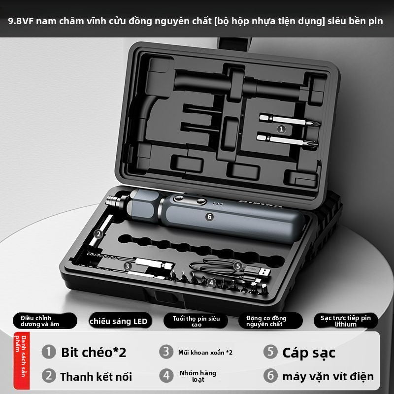 Máy tuốc nơ vít điện cao cấp đa chức năng gia đình Olead đầy đủ bộ pin lithium cao cấp tự tích hợp ố