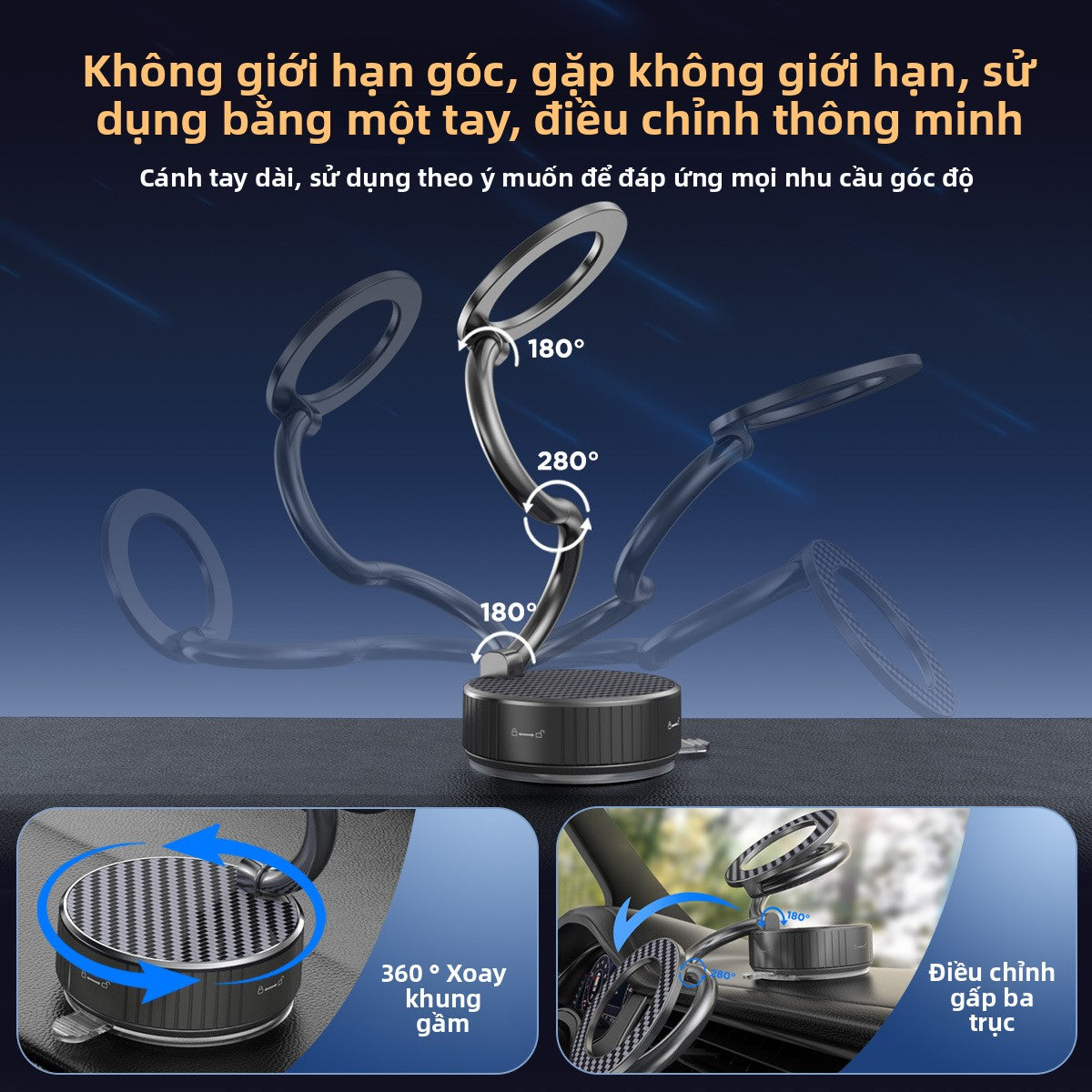 giá đỡ Kim loại hút từ điện thoại di động giá đỡ siêu dài cánh tay mở rộng 360 độ xoay đa chức năng đa góc