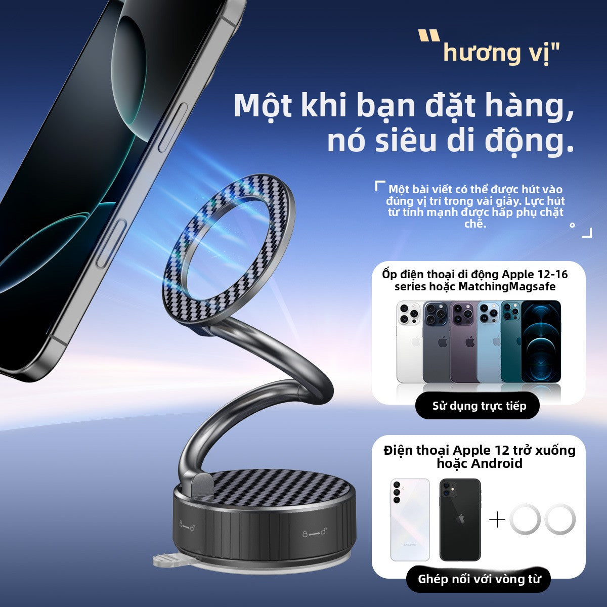 giá đỡ Kim loại hút từ điện thoại di động giá đỡ siêu dài cánh tay mở rộng 360 độ xoay đa chức năng đa góc