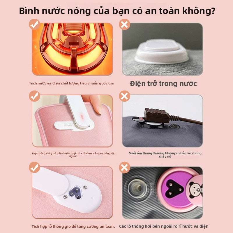 Túi nước nóng sạc chống nổ sản phẩm chính hãng ấm tay em bé ấm tay túi nước ấm phun nước sang trọng