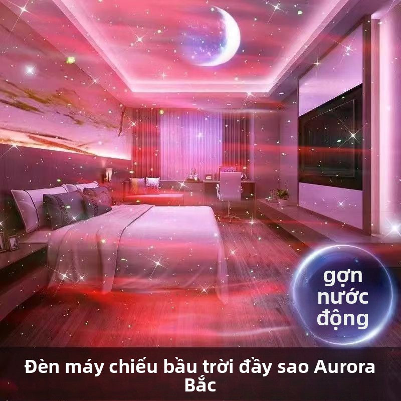 Đèn trang trí Màu đỏ ròng cùng loại đèn chiếu sao cực quang Bắc Cực quang phòng ngủ lãng mạn đầy sao quà tặng lễ h