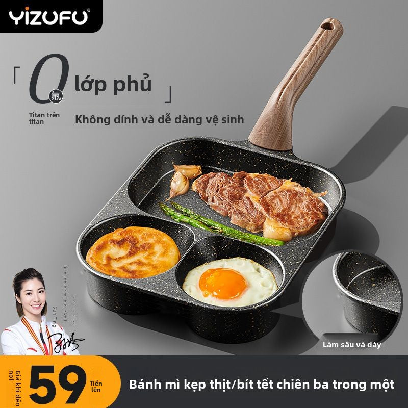 Nồi ăn sáng 3 trong 1 có nồi chiên gia đình titan bánh tráng bít tết trứng hamburger nồi nhỏ không d