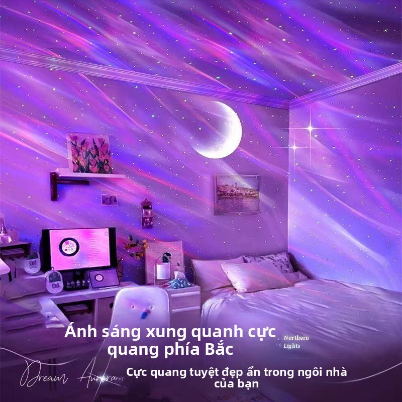 Đèn trang trí Màu đỏ ròng cùng loại đèn chiếu sao cực quang Bắc Cực quang phòng ngủ lãng mạn đầy sao quà tặng lễ h