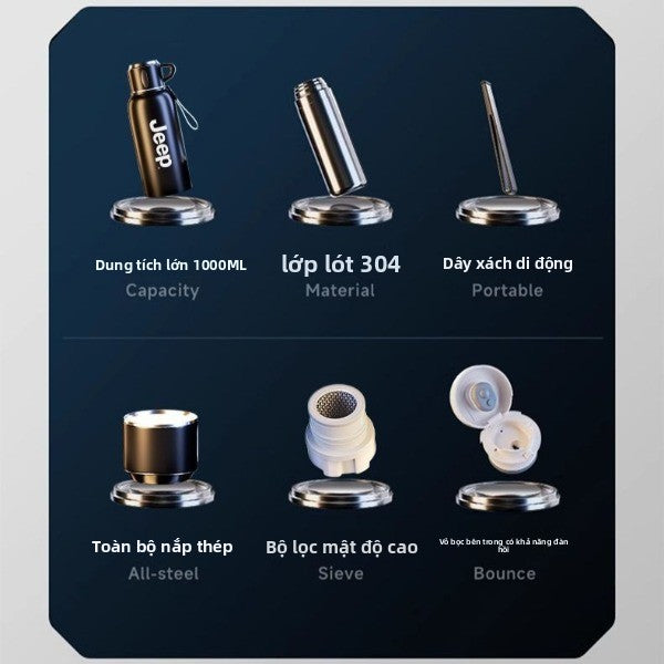 Bình giữ nhiệt ngoài trời JEEP Bình giữ nhiệt bằng thép không gỉ di động công suất lớn Bình giữ nhiệ