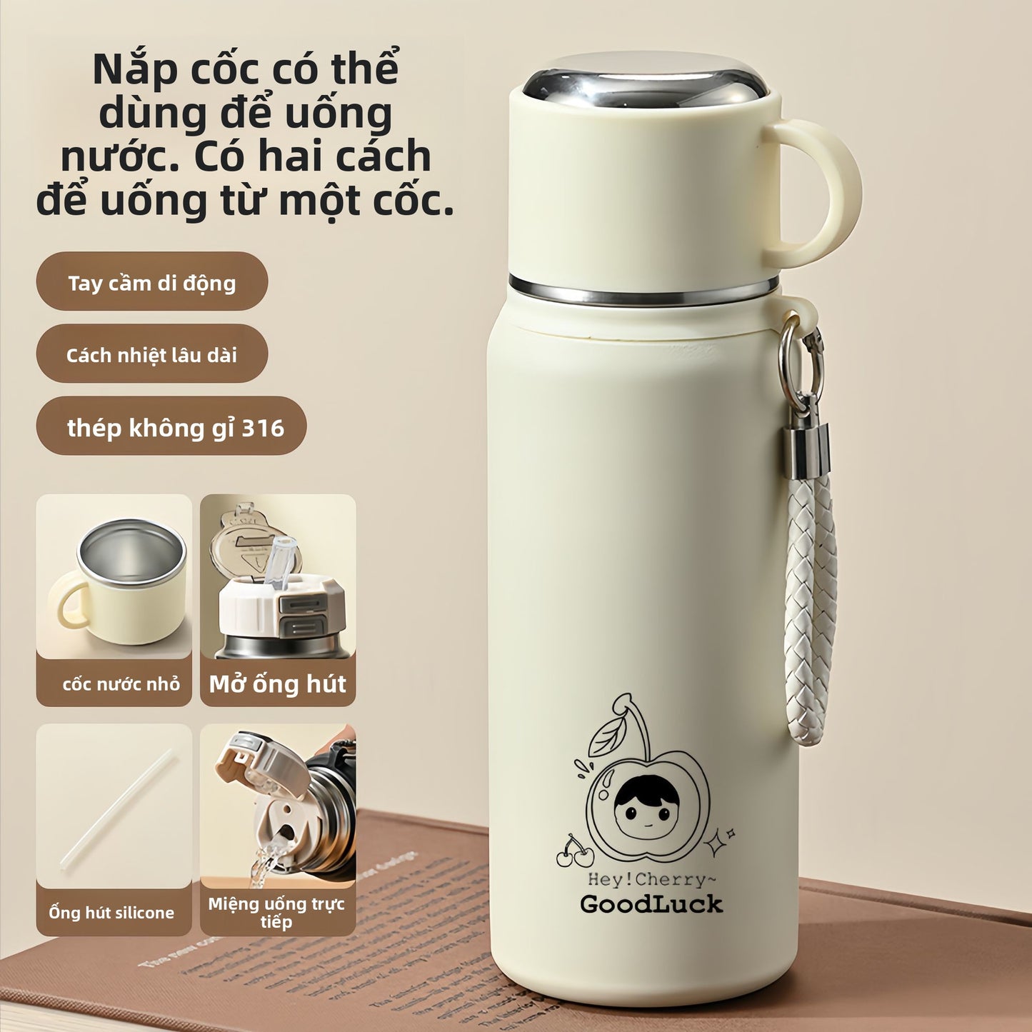 Cốc giữ nhiệt công suất lớn 316 thép không gỉ mới sinh viên giá trị màu sắc cao cốc di động pha trà