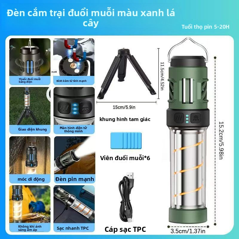 Đèn cắm trại chống muỗi ngoài trời đa chức năng Type-C sạc dài độ bền từ tính hút đèn khí quyển tam