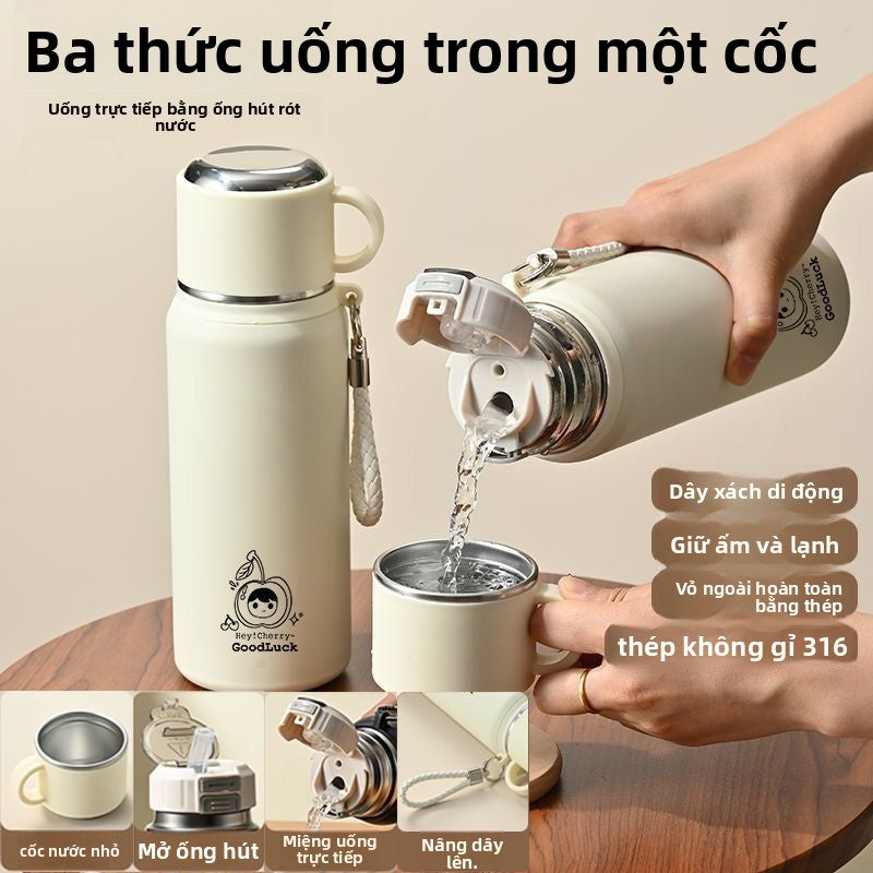 Cốc giữ nhiệt công suất lớn 316 thép không gỉ mới sinh viên giá trị màu sắc cao cốc di động pha trà