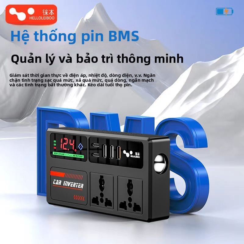 Biến tần xe hơi 12V-24V đến 220V bộ chuyển đổi điện đa chức năng bộ sạc ổ cắm cho xe tải