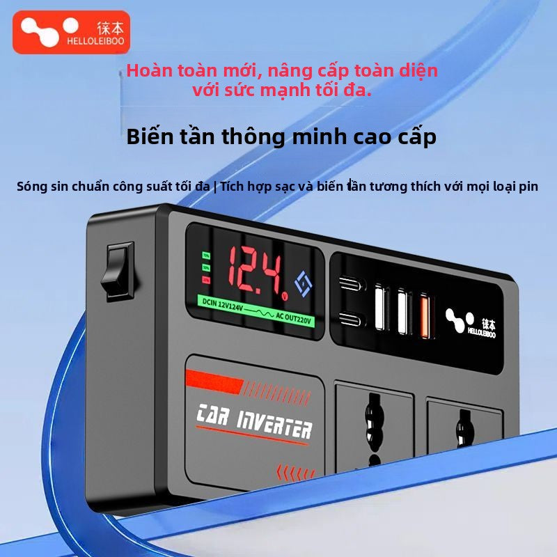 Biến tần xe hơi 12V-24V đến 220V bộ chuyển đổi điện đa chức năng bộ sạc ổ cắm cho xe tải