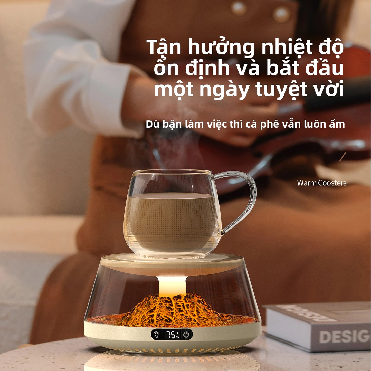 Máy làm nóng cốc nhiệt độ không đổi đế lót ly bốn bánh sưởi ấm giữ nhiệt thông minh kiểm soát nhiệt độ văn ph