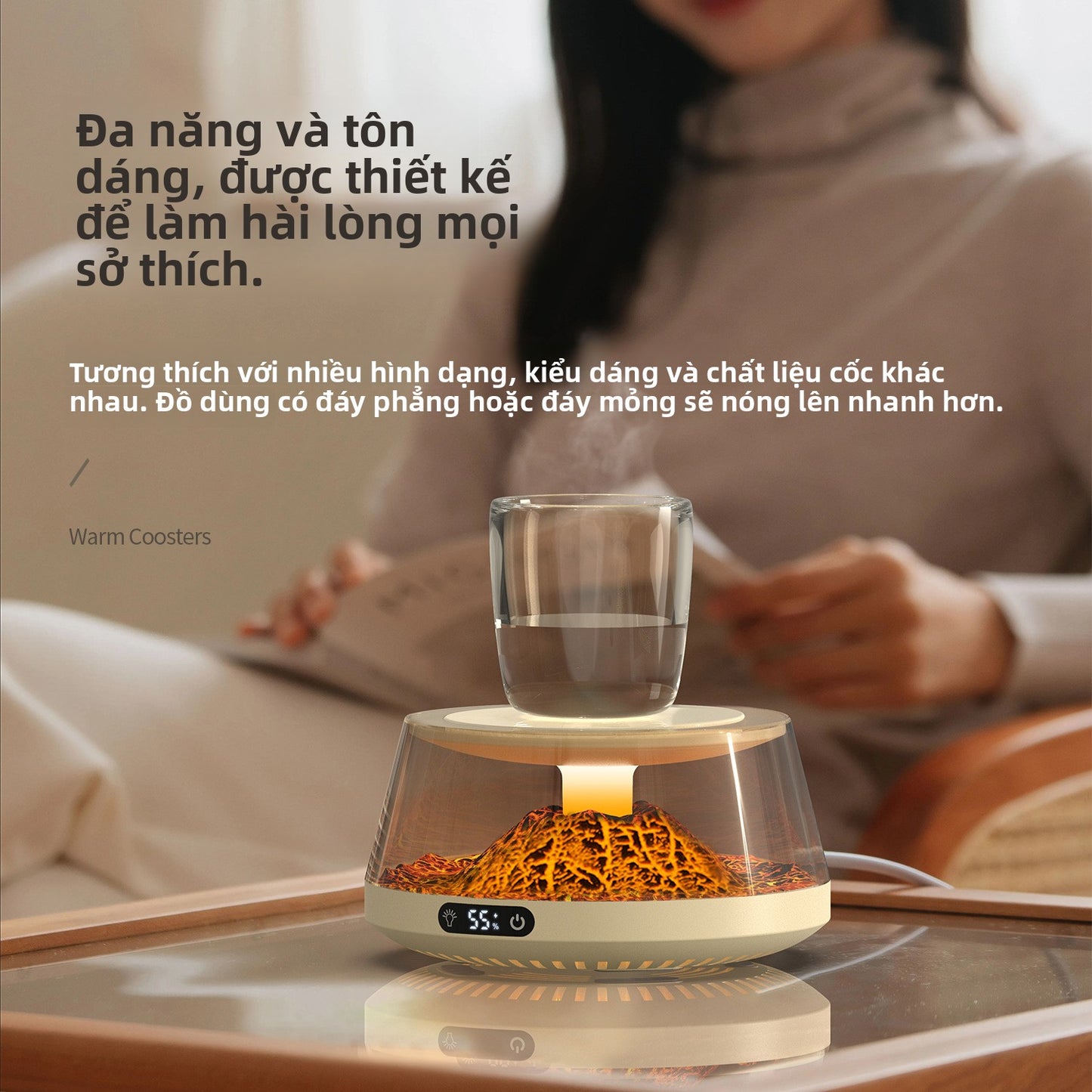 Máy làm nóng cốc nhiệt độ không đổi đế lót ly bốn bánh sưởi ấm giữ nhiệt thông minh kiểm soát nhiệt độ văn ph