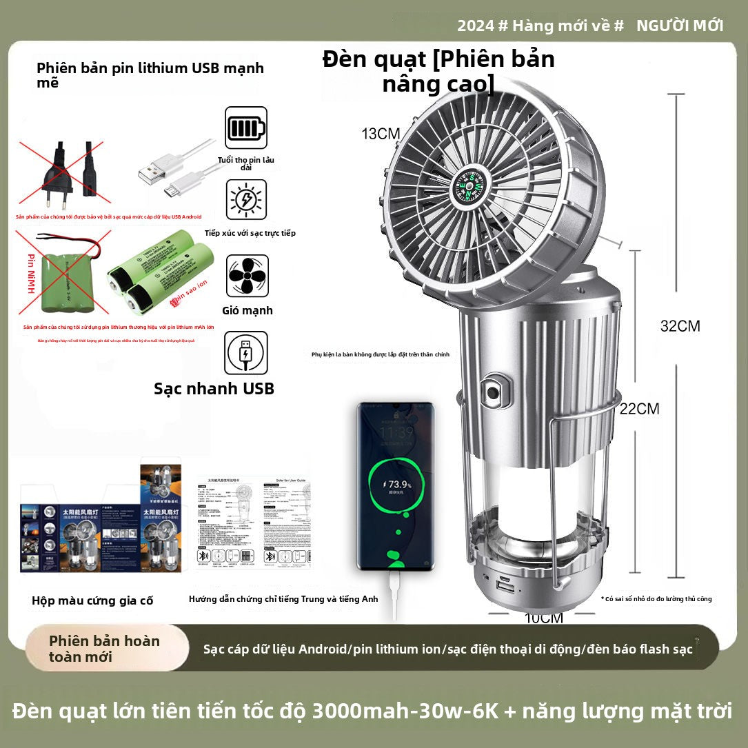 quạt USB năng lượng mặt trời  đèn ngựa ngoài trời đèn pin sạc trực tiếp cắm trại đèn lều đèn sạc khẩn